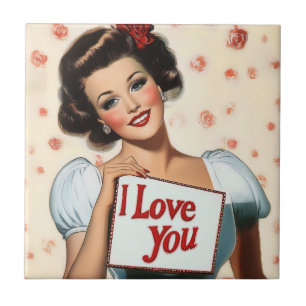 Retro Pin-Up Kärlek Kakelplatta