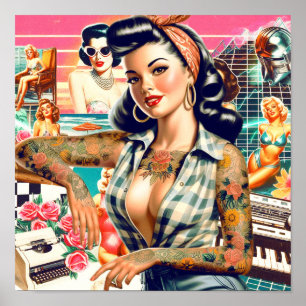 Retro Pin-up-kollage Poster