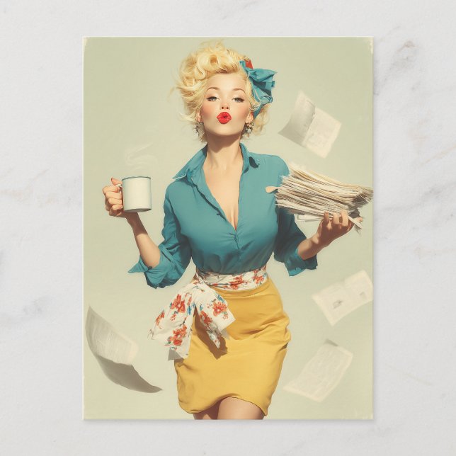 Retro Pin-Up Kontors Chic Vykort (Framsida)