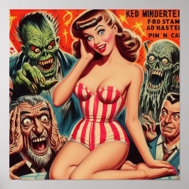 Retro Pin-up och monster Poster (Framsidan)