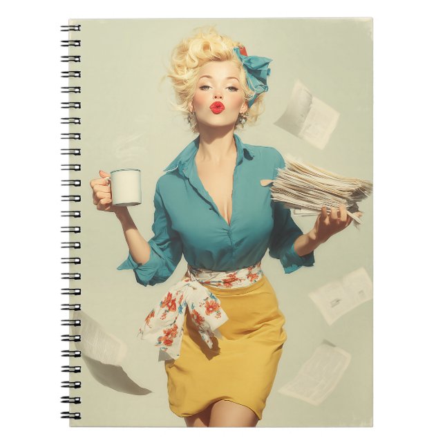 Retro Pin-Up Office Chic Anteckningsbok (Framsidan)