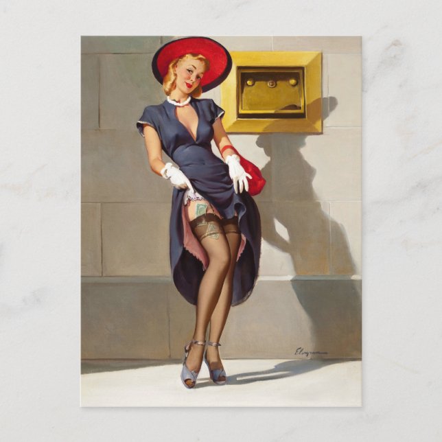 Retro Pin-Up Tjej Vykort (Framsida)