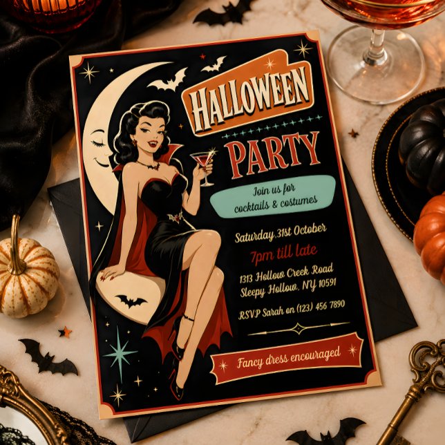 Retro Pin-Up Vampire Halloween-fest Inbjudan (Skapare uppladdad)