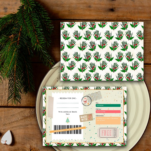 Retro Pine Branches Christmas Ticket Gift Coupon (Skapare uppladdad)