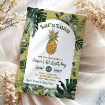 Retro Pineapple Luau Djungel Grönska Födelsedag