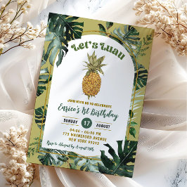 Retro Pineapple Luau Djungel Grönska Födelsedag Inbjudningar
