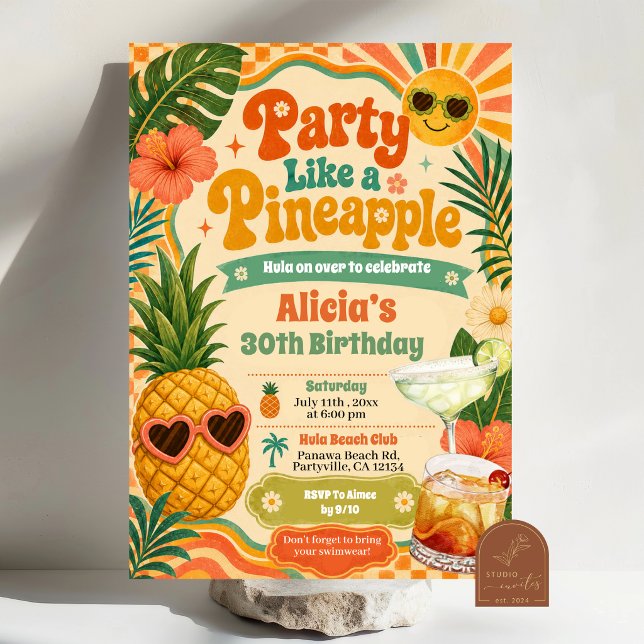 Retro Pineapple Margarita Sommarfödelsedag Inbjudningar (Skapare uppladdad)
