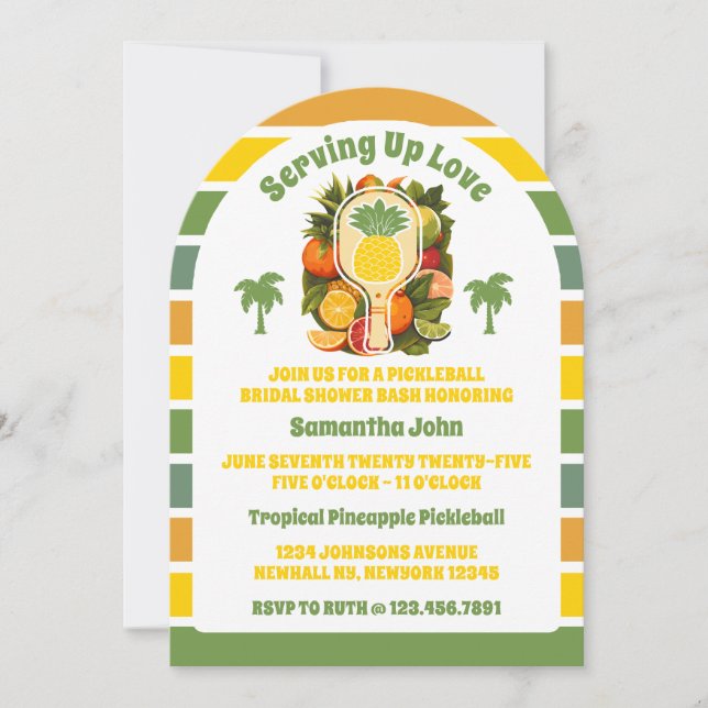 Retro Pineapple Pickleball Möhippa Photo Inbjudningar (Framsida)