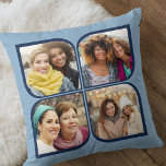 Retro Pinjul 4 Fotoblomma Petal Blue Kudde<br><div class="desc">Snyggtens fotokudde i två tonblått med stil fotokollage för återcirklar. Fotomallen har konfigurerats så att du kan lägga till 4 av dina favoritfoton, som automatiskt visas i blommans petalformer. Om du har problem med placeringen i bild kan du prova att beskära fotot till en kvadrat och ladda upp det på...</div>