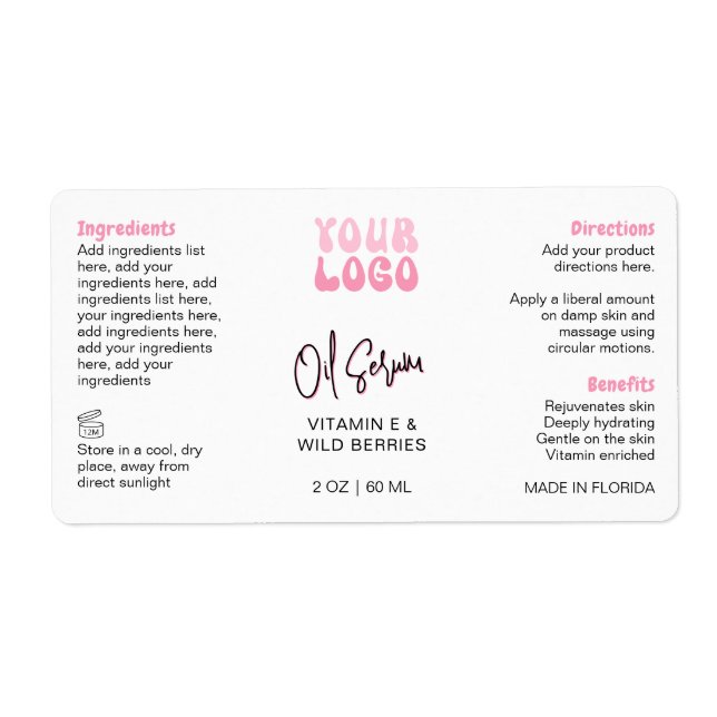 Retro Pink 2oz Dropper Bottle Wraparound Fraktsedel (Framsidan)