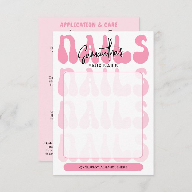 Retro Pink Acrylic Nails Care Guide Display Cards (Fram/baksida)