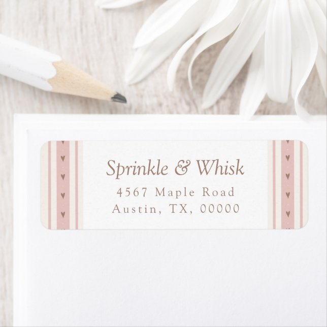 Retro Pink And Brown Heart Stripes Bakery Returadress Etikett (Insitu)
