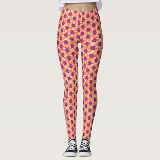 Retro Pink and Orange Modern Geometric Pattern Leggings