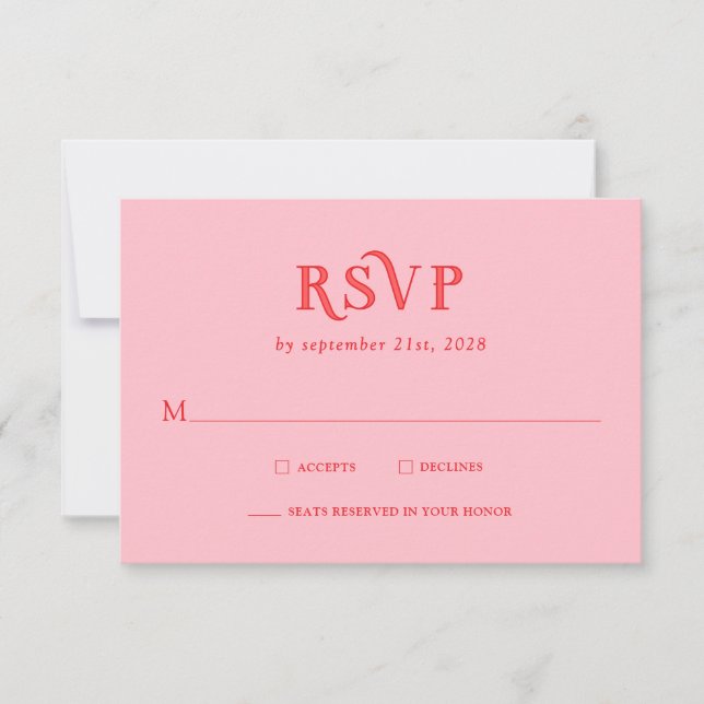 Retro Pink and Red Modern Wedding RSVP Cards OSA Kort (Framsida)