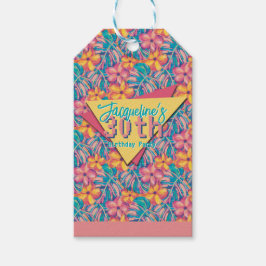 Retro Pink and Yellow Floral Birthday Presentetikett