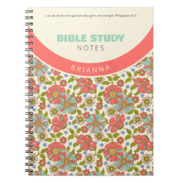 Retro Pink & Aqua Floral Personalized Anteckningsbok