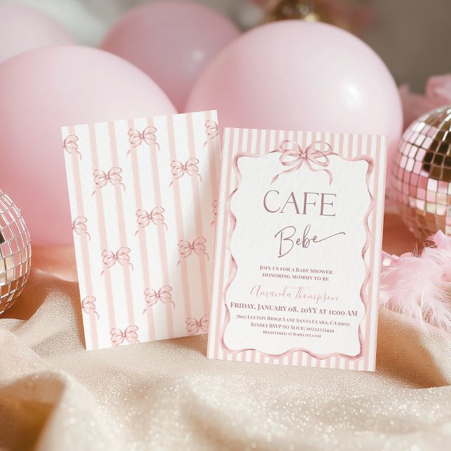 Retro Pink Bow Cafe Bebe Girl Coffee Baby Shower Inbjudningar (Skapare uppladdad)