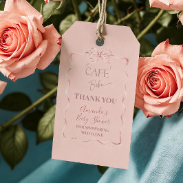 Retro Pink Bow Cafe Bebe Girl Coffee Baby Shower Presentetikett