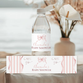Retro Pink Bow Cafe Bebe Girl Coffee Baby Shower Vattenflaskor Etikett