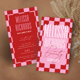 Retro Pink Checkered Aesthetician Lashes Salon Visitkort