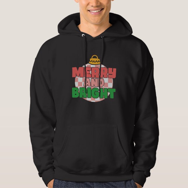 Retro Pink Christmas Merry Beautiful Bright Xmas B Hoodie (Framsida)