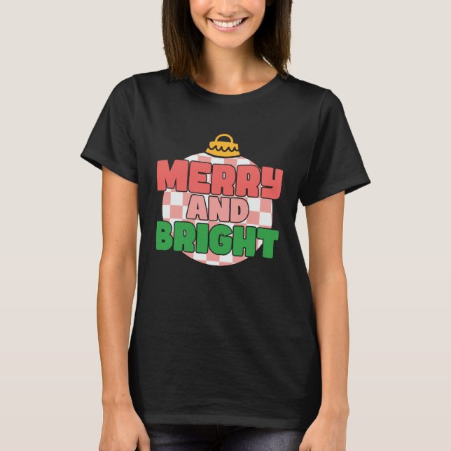 Retro Pink Christmas Merry Beautiful Bright Xmas B T Shirt (Framsida)