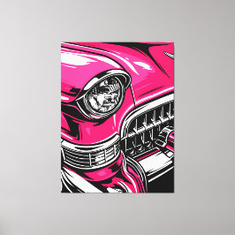 Retro Pink Classic Car Front Pop Art Illustration Canvastryck