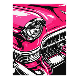 Retro Pink Classic Car Front Pop Art Illustration Fototryck
