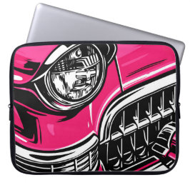 Retro Pink Classic Car Front Pop Art Illustration Laptop Fodral