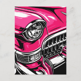 Retro Pink Classic Car Front Pop Art Illustration Vykort
