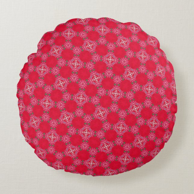 Retro Pink Clover Round Pillow Rund Kudde (Framsidan)