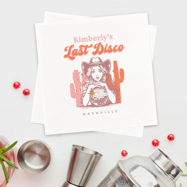 Retro Pink Cowgirl Last Disco Bachelorette Party  Pappersservett (Skapare uppladdad)