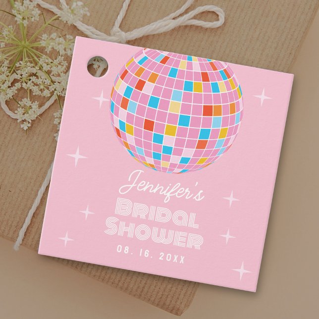 Retro Pink Disco Ball 70s 80s Themed Bridal Shower Gåvor Etiketter (Skapare uppladdad)