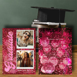 Retro Pink Glitter Disco Ball  2 Photo Graduation Meddelande