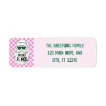 Retro Pink Green Checkered Santa Claus Christmas