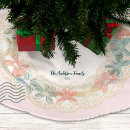 Retro Pink Green Christmas Julgransmatta Borstad Polyester