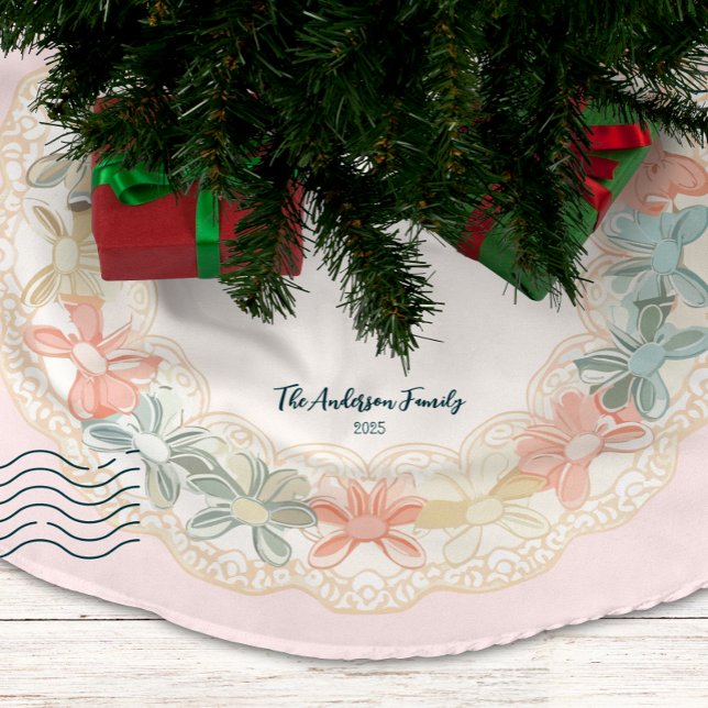 Retro Pink Green Christmas Julgransmatta Borstad Polyester (Skapare uppladdad)