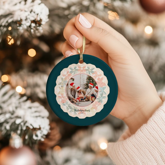 Retro Pink Green Christmas Julgransprydnad Keramik (Skapare uppladdad)