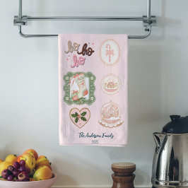 Retro Pink Green Christmas Kökshandduk