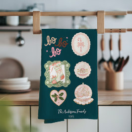 Retro Pink Green Christmas Kökshandduk