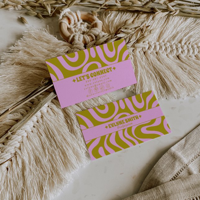 Retro Pink Green Monochrome Boho Groovy Trendy  Visitkort (Skapare uppladdad)
