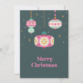 Retro Pink Green Non Photo Christmas Ornament Julkort