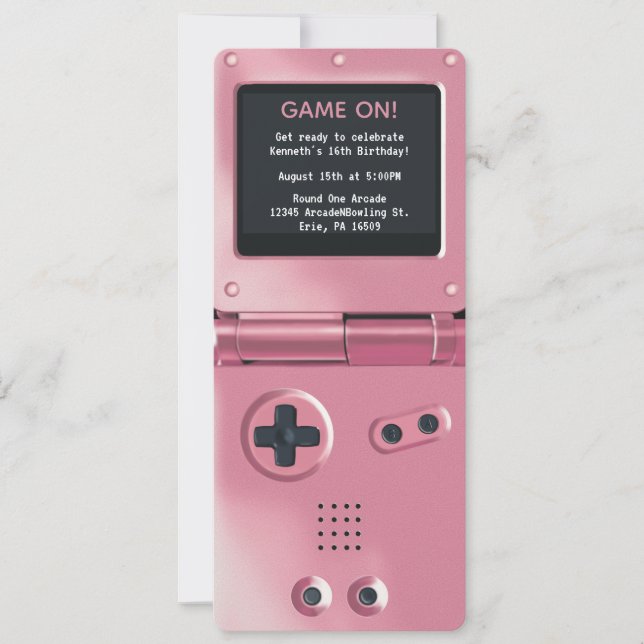 Retro Pink Handheld Gaming Birthday Invitation Inbjudningar (Framsida)