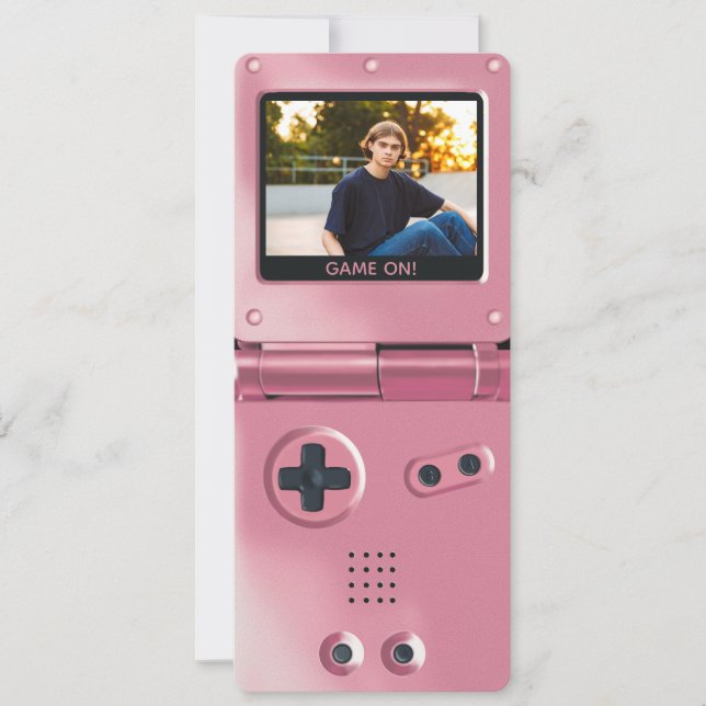 Retro Pink Handheld Gaming II Birthday Invitation Inbjudningar (Framsida)