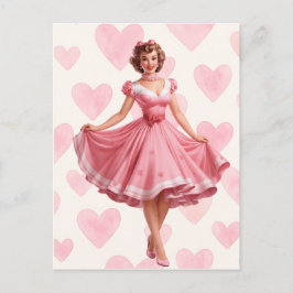 Retro Pink Hearts Romance Card Postcard  Helg Vykort