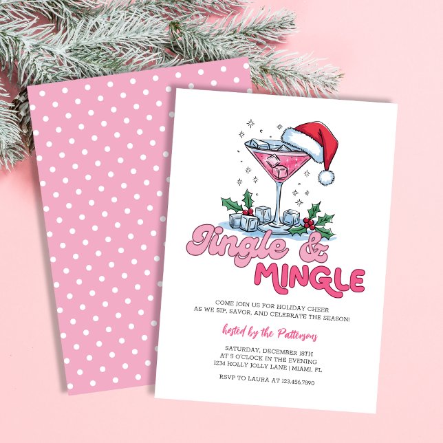 Retro Pink Martini Jingle & Mingle Julfest Inbjudningar (Skapare uppladdad)