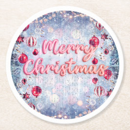 Retro Pink Merry Christmas Underlägg Papper Rund