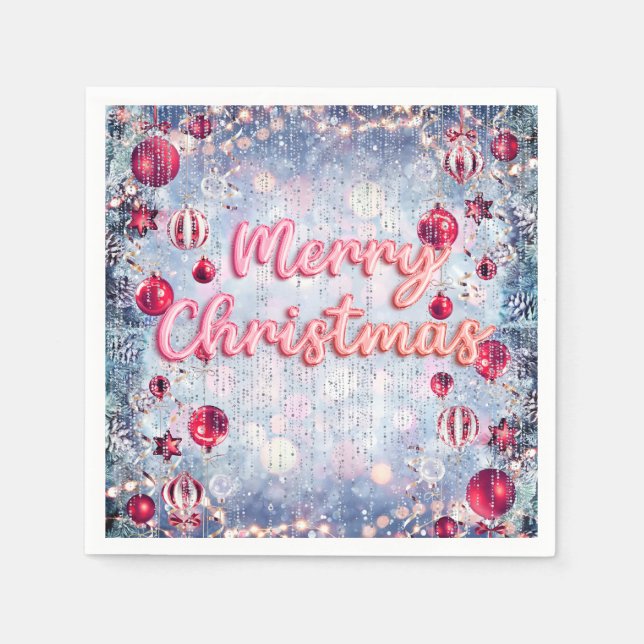Retro Pink Merry Christmas Winter Wonderland Pappersservett (Framsidan)