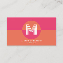 Retro Pink Orange Geometric Monogram QR Code Visitkort