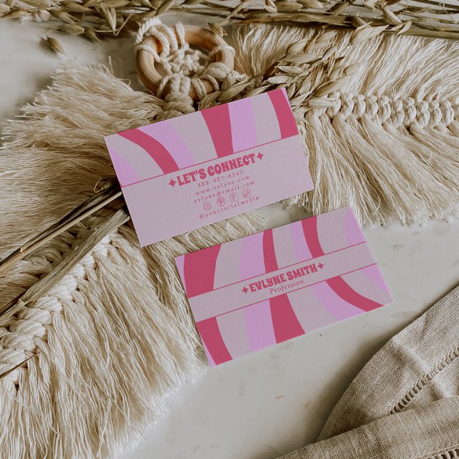 Retro Pink Pastel 70s Boho Groovy Girly Trendy Bus Visitkort (Skapare uppladdad)